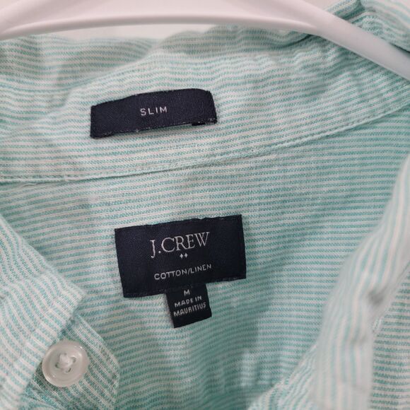 J Crew Mens Button Up Shirt Size Medium Linen Striped Beach Business Casual - Picture 5 of 8
